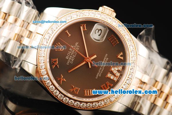 Rolex Datejust Automatic Movement ETA Coating Case with Diamond Bezel and Two Tone Strap - Click Image to Close